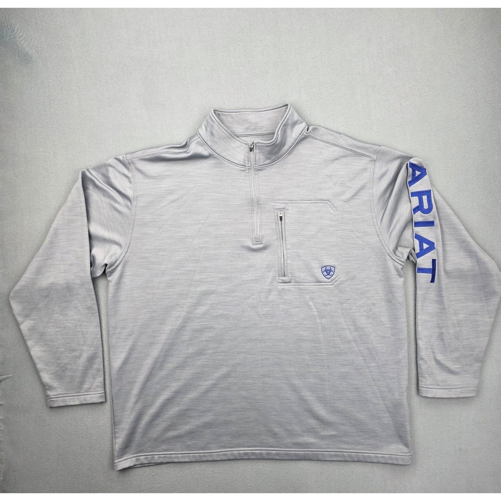 Ariat Tek Team Sweatshirt Men's XXL Grey 1/4 Zip Performance Fleece Pullover